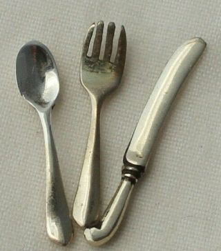 Vtg Dollhouse Miniature Sterling Silver Serving Spoon Fork Knife Artisan Simms