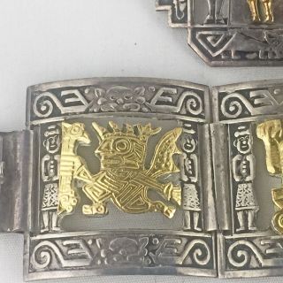Vintage Peruvian Silver and Gold Bracelet,  Pin and Earring Set from Estate 5
