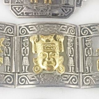 Vintage Peruvian Silver and Gold Bracelet,  Pin and Earring Set from Estate 6