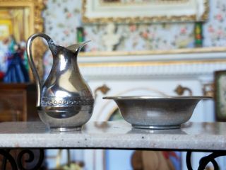 Antique French Dollhouse Miniature Sterling Silver Wash Bowl & Pitcher 1:12 4