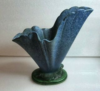 Vintage 1931 Weller Art Pottery Sydonia Blue Floral Vase Signed