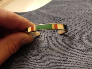 Vintage Navajo Old Pawn Multi - Stone Inlay Sterling Silver Cuff Bracelet Wow