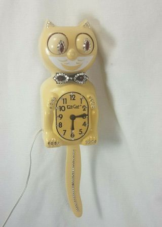Vintage California Clock Co Yellow Kit Cat Rhinestone Clock W/moving Eyes Tail