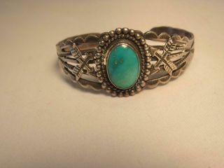 Vintage Old Pawn Sterling Silver &turquoise Navajo Indian Cuff Bracelet - 21.  6 Gr