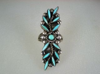 Vintage Zuni Sterling Silver & Petitpoint Turquoise Floral Cluster Ring Sz 6.  75