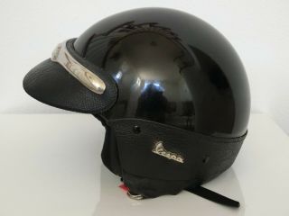 Vespa Demi Jet Black Motorcycle Scooter Helmet Size Xs - 53 Vintage Made In Italy
