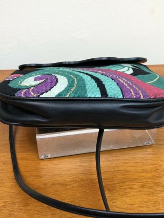 80s Vintage Patricia Smith Moon Bags Black Tapestry Peacock Green Purple Leather 6