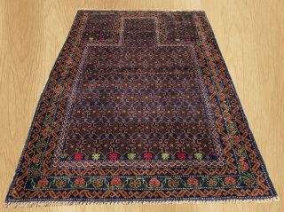 Hand Knotted Vintage Afghan Zakani Balouch Prayer Wool Area Rug 4.  5 X 2.  9 Ft