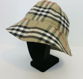 Burberry Vintage Bucket Hat Nova Check And Tan Reversible Made England 7
