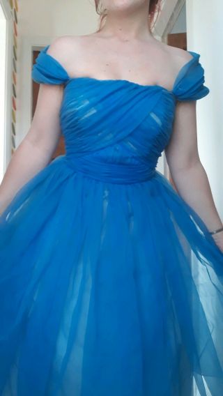 Authentic 1950s True Vintage Prom Party Dress Cinderella Blue Disney Princess 10