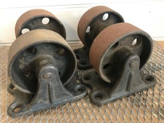 Vintage Industrial Salvage Cast Iron Metal Wheels Set Of 4 Matching 3 Inch Clark