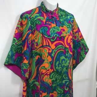 Vtg 60s Liberty House Hawaiian Dress Women’s Size 12 Neon Qipao Style Maxi