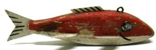 1950s Chester Buss Red Trout Folk Art Fish Spearing Decoy Old Ice Fishing Lure