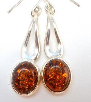 Natural Baltic Amber Sterling Silver Earrings Dangle Pierced 925 Vintage