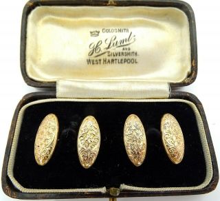 Antique / Vintage Engraved Oval 9ct Gold Gents Cufflinks Fully Hallmarked