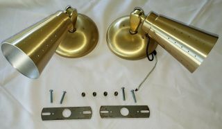 Vintage Mid Century Gold Pierced Cone Shaped Wall Fixture Sconce Lights Set Of 2