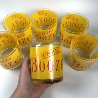 Set Of 6 Vintage Morgan Yellow Booze Low Ball Cocktail Tumbler Glasses
