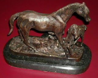 Vintage Maitland Smith Bronze Horse Sculpture On Marble