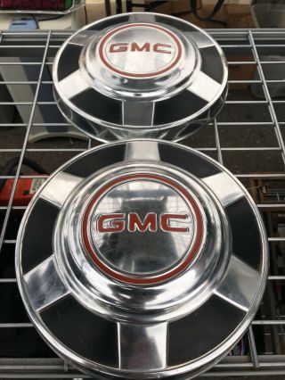 Vintage 1973 1987 Gmc Truck 3/4 Ton Dog Dish Hubcaps 12 " Matching Pair