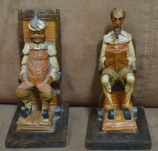 Vintage Don Quixote Sancho Panza Carved Wooden Bookends