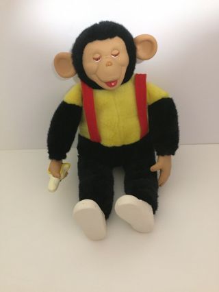 Vintage Mr.  Bim Zippy Monkey With Banana Plush 18in Rubber Face