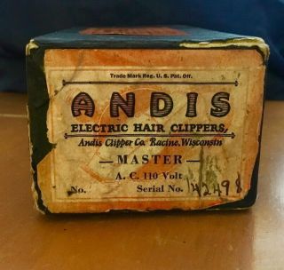 Vintage Andis Electric Hair Clippers Master Serial No.  142498
