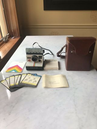 Vintage One Step Polaroid Land Camera W/ Rainbow Stripe Sx - 70 W/ Flash And Case