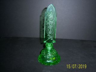 Vintage Green Perfume Cut Glass Bottle With Etched Dauber.  Czech