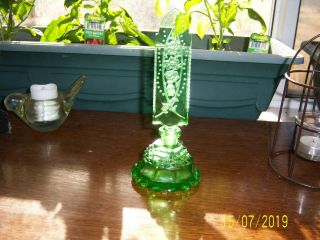 VINTAGE GREEN PERFUME CUT GLASS BOTTLE WITH ETCHED DAUBER.  CZECH 3