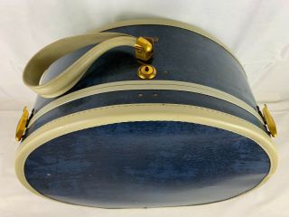 Vintage Train Case Blue Samsonite Round Luggage Hat Box Mid Century Stye No 4720 2