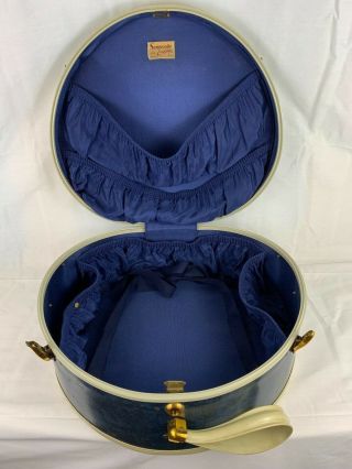 Vintage Train Case Blue Samsonite Round Luggage Hat Box Mid Century Stye No 4720 4