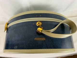 Vintage Train Case Blue Samsonite Round Luggage Hat Box Mid Century Stye No 4720 8
