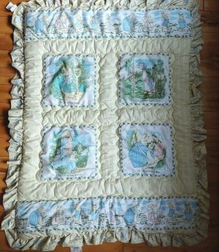 Vintage Quiltex Peter Rabbit Beatrix Potter Quilted Crib Comforter Baby Blanket