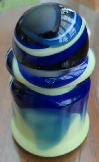 VINTAGE 1930 ' S BLUE/YELLOW HOUZE AKRO AGATE SLAG GLASS AUTOMOBILE ASHTRAY 3