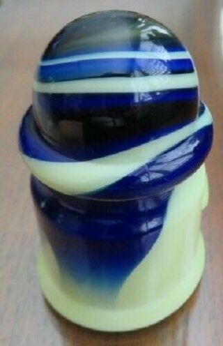 VINTAGE 1930 ' S BLUE/YELLOW HOUZE AKRO AGATE SLAG GLASS AUTOMOBILE ASHTRAY 4