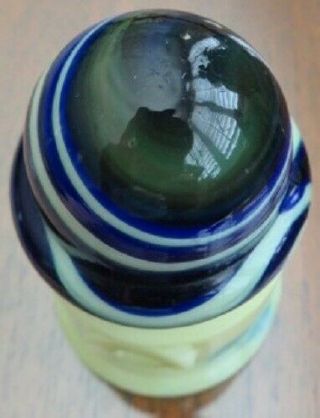 VINTAGE 1930 ' S BLUE/YELLOW HOUZE AKRO AGATE SLAG GLASS AUTOMOBILE ASHTRAY 6