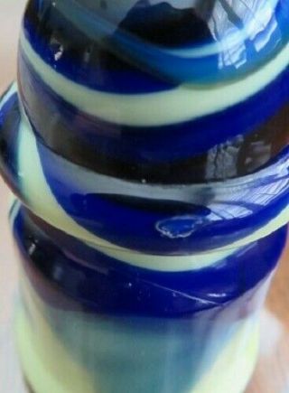 VINTAGE 1930 ' S BLUE/YELLOW HOUZE AKRO AGATE SLAG GLASS AUTOMOBILE ASHTRAY 7
