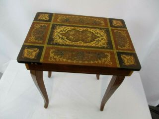 Vintage 17 " Italian Marquetry Wood Inlay Swiss Music Box Jewelry Box Side Table