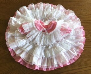 Vtg Baby Girl Dress & Pinafore Pink Ruffles & Lace Party Pageant Size 9 Months