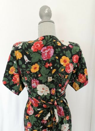 Vintage Albert Nipon 1940s Style Floral 100 Silk Floral Dress Size 6 2