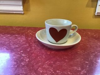 Vintage Arabia Finland Cup And Saucer With Big Red Heart