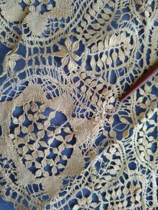 Antique Victorian 19thc.  Lace Shawl / Silk Maltese / Fine Shetland Knit Lace 5