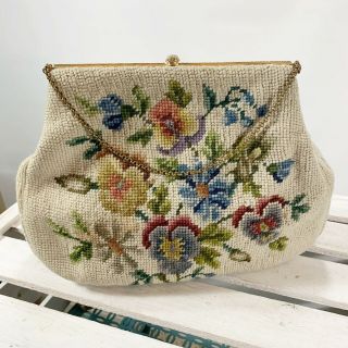 Vintage Christine Custom Bag Detroit Michigan Tapestry Purse Floral Needlepoint