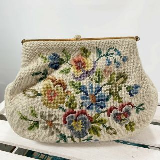 Vintage Christine Custom Bag Detroit Michigan Tapestry Purse Floral Needlepoint 3