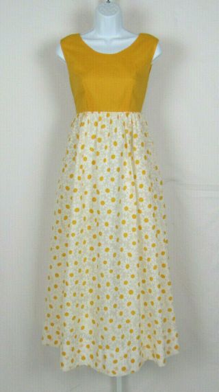 Vtg 1960s Susan Thomas Dress Yellow White Daisies Cotton Poly Nylon Lined