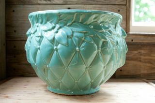 Mccoy Large Vintage Pottery Planter Sea Green Blue Leaf Usa