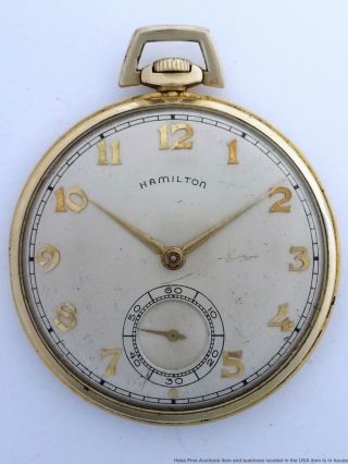 Vintage 17j Hamilton 917 Open Face 10s Gold Filled Running Pocket Watch X122637