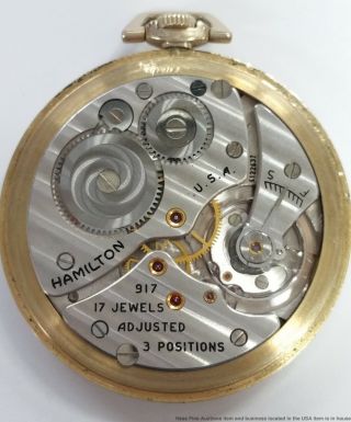 Vintage 17j Hamilton 917 Open Face 10s Gold Filled Running Pocket Watch X122637 3