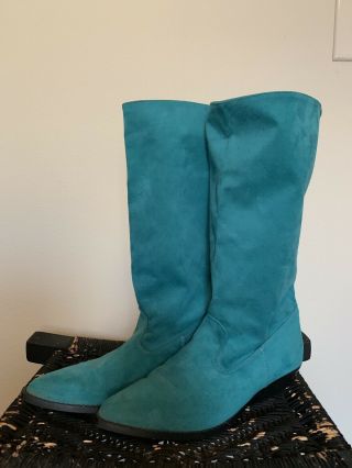 Vintage Boho Linda Lundstrom Womens Suede Pull Up Cowboy Boots Turquoise Size 10 2