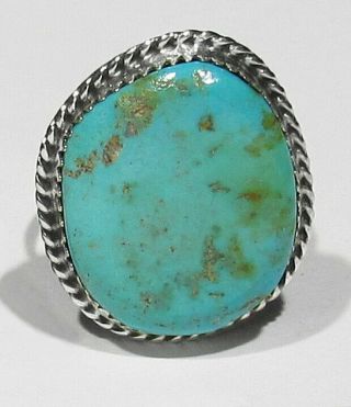 Big Vintage Signed Navajo 925 Silver Natural Nevada Blue Gem Turquoise Ring 6.  5